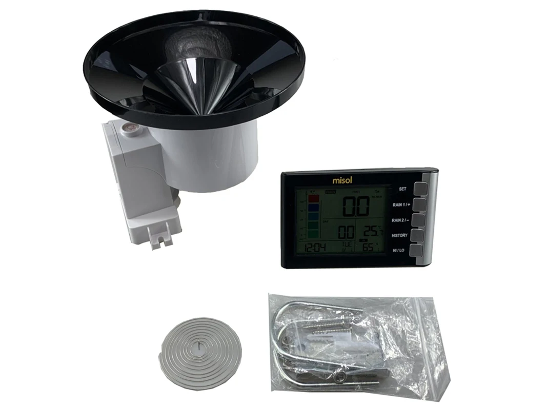 Misol Rain Gauge, LCD Display, Temperature Humidity Measurement