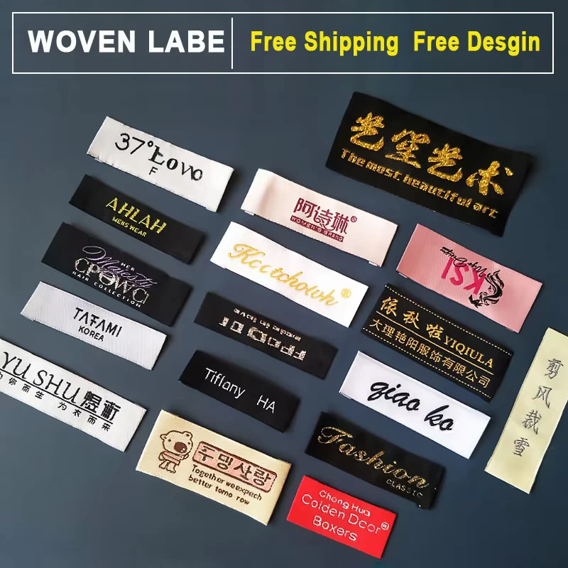 Free Shipping Customized Garment Woven Label Satin DIY Logo Brand Clothing Computerized Embroidery Machine Neck Accessories