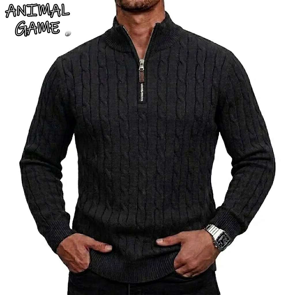 Men's Zip Cable Knit Sweater Coats Casual Mock Neck Long Sleeve Pullover Slim Fit Soft Winter Warm Sweatshirt for Men Outerwear