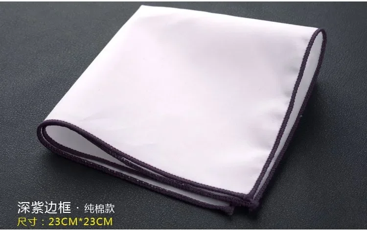 نمط جديد الأكثر مبيعا الرجال المناديل 23 سنتيمتر القطن الأبيض الملونة حافة جيب مربع للرجل بدلة عمل اكسسوارات المنديل