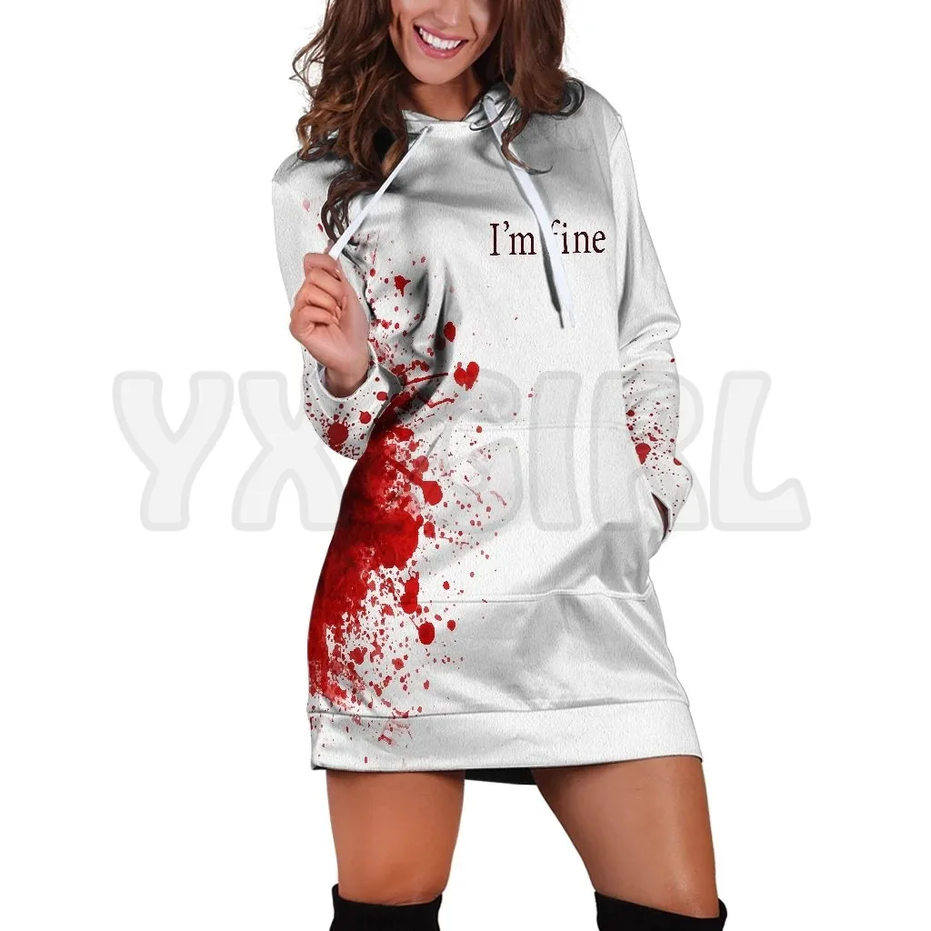 YX GIRL im fine 3D Printed Hoodie Dress Novelty Hoodies Women Casual Long Sleeve Hooded Pullover Tracksuit