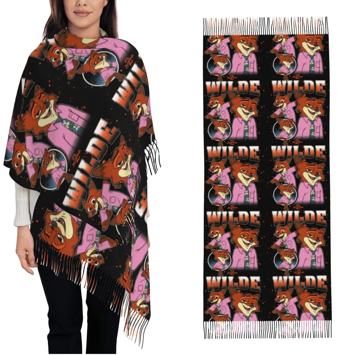 

Шарф Zootopia 2 Nick Wilde, унисекс, с бахромой, зимний, в стиле Y2K, забавные шали и накидки, сохраняющие тепло, с графическим принтом, буфанда
