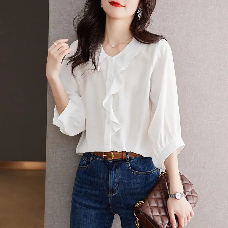 2025 New Temperament Shirt Loose Top Shirt Design Niche Chiffon Shirt Women's Clothing