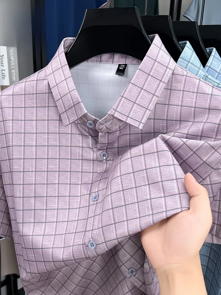 

Летняя мужская футболка свободного кроя из легкого дышащего полиэстера с клетчатым воротником, повседневная, модная