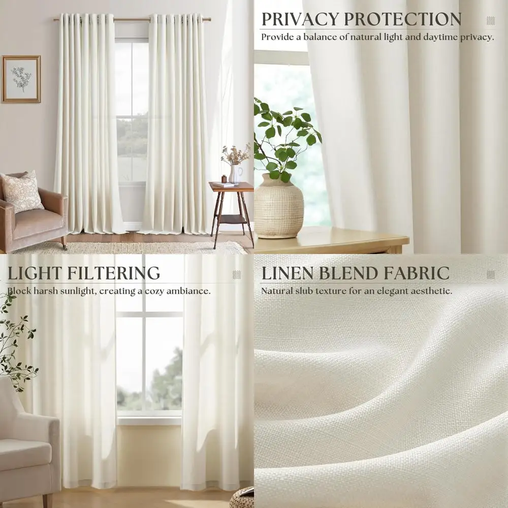 

Шторы для гостиной с высоким потолком: 100-дюймовые льняные шторы с втулкой, комплект из 2 панелей для конфиденциальности в современном фермерском стиле
