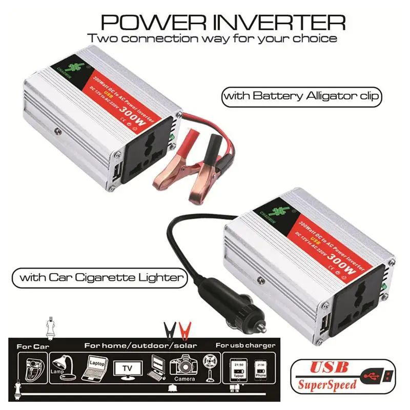 

Инвертор немодулированного синусоидального сигнала, 12 В постоянного тока в 220 В переменного тока, 300 Вт, портативный внешний аккумулятор, конвертер, солнечный инвертор, автомобильный инвертор, адаптер зарядного устройства
