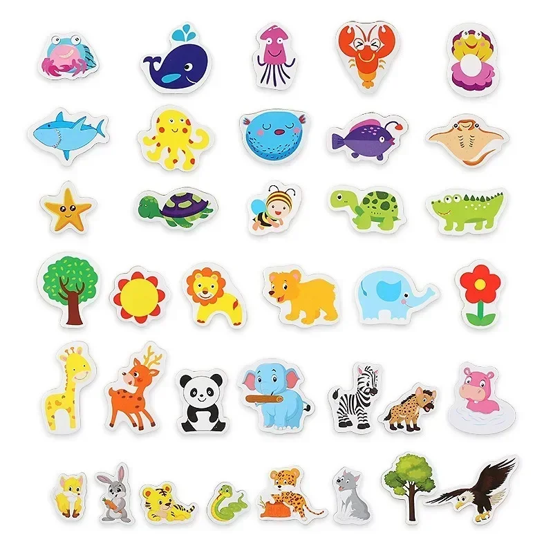 12pcs Animal Fridge Magnet Fish and Crab Wooden Fridge Magnet 3D Cartoon Sticker Toy for Kids Diy Office Whiteboard Gadget