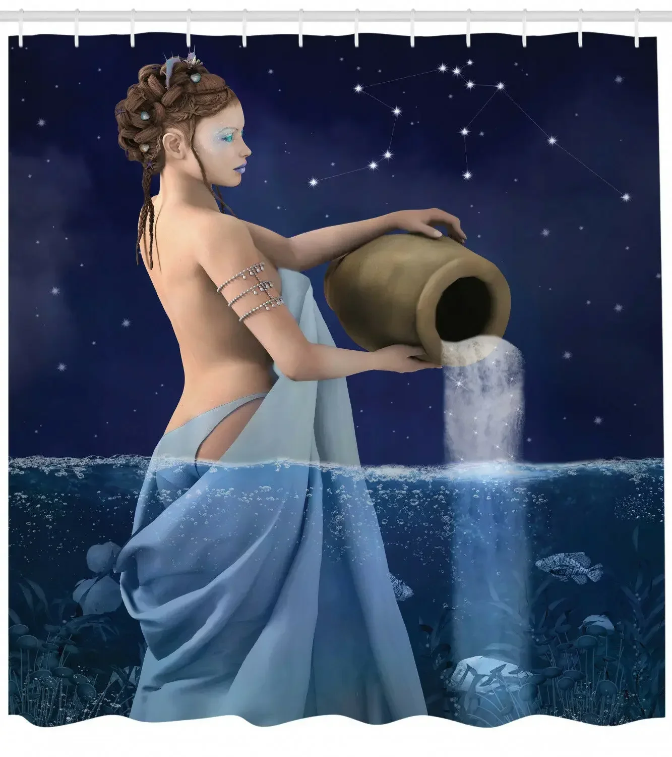 Zodiac Shower Curtain Aquarius Lady with Pail Print Custom