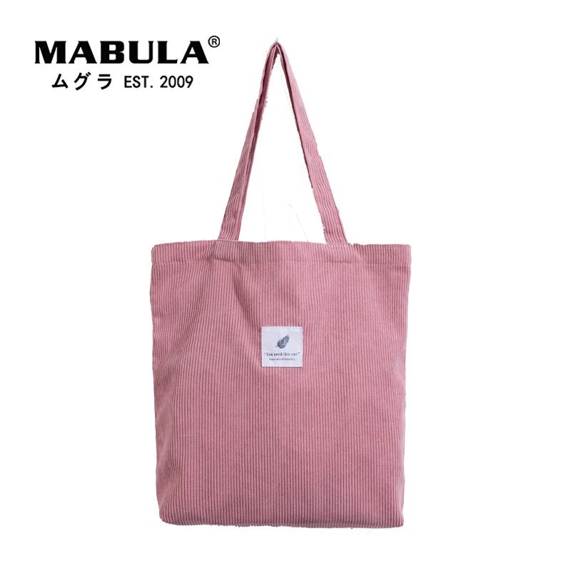 MABULA High Quality Casual Corduroy Tote Bag Environmental Soft  Shopping Bags Autumn Foldable Storage Grocery Handbag for Women