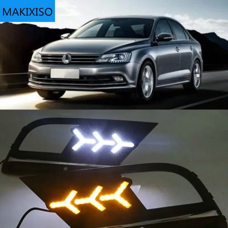 

LED Daytime Running Lights Case for Volkswagen Jetta MK7 Sagitar 2015-2018 LED DRL + Streamer Yellow Turn Signals Light