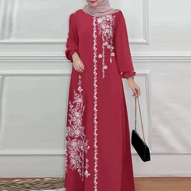 

Новое модное платье больших размеров в Юго-Восточной Азии с принтом в этническом стиле, свободное повседневное платье с круглым вырезом и карманами в стиле ретро