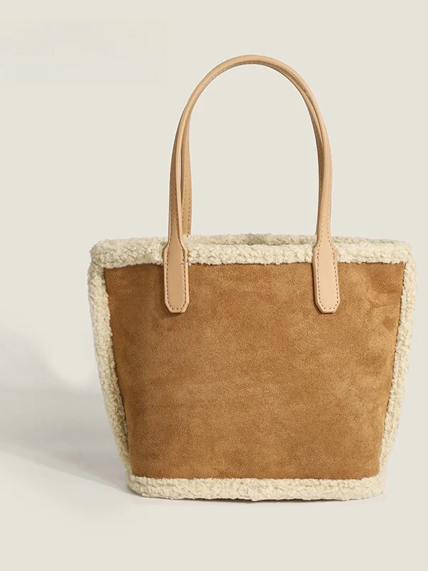 

Retro Lamb Fur Buet Bag Women's Handbag Versatile Soft Handle Tote Bag Korean Sle Casual oulder Bag PU Leather
