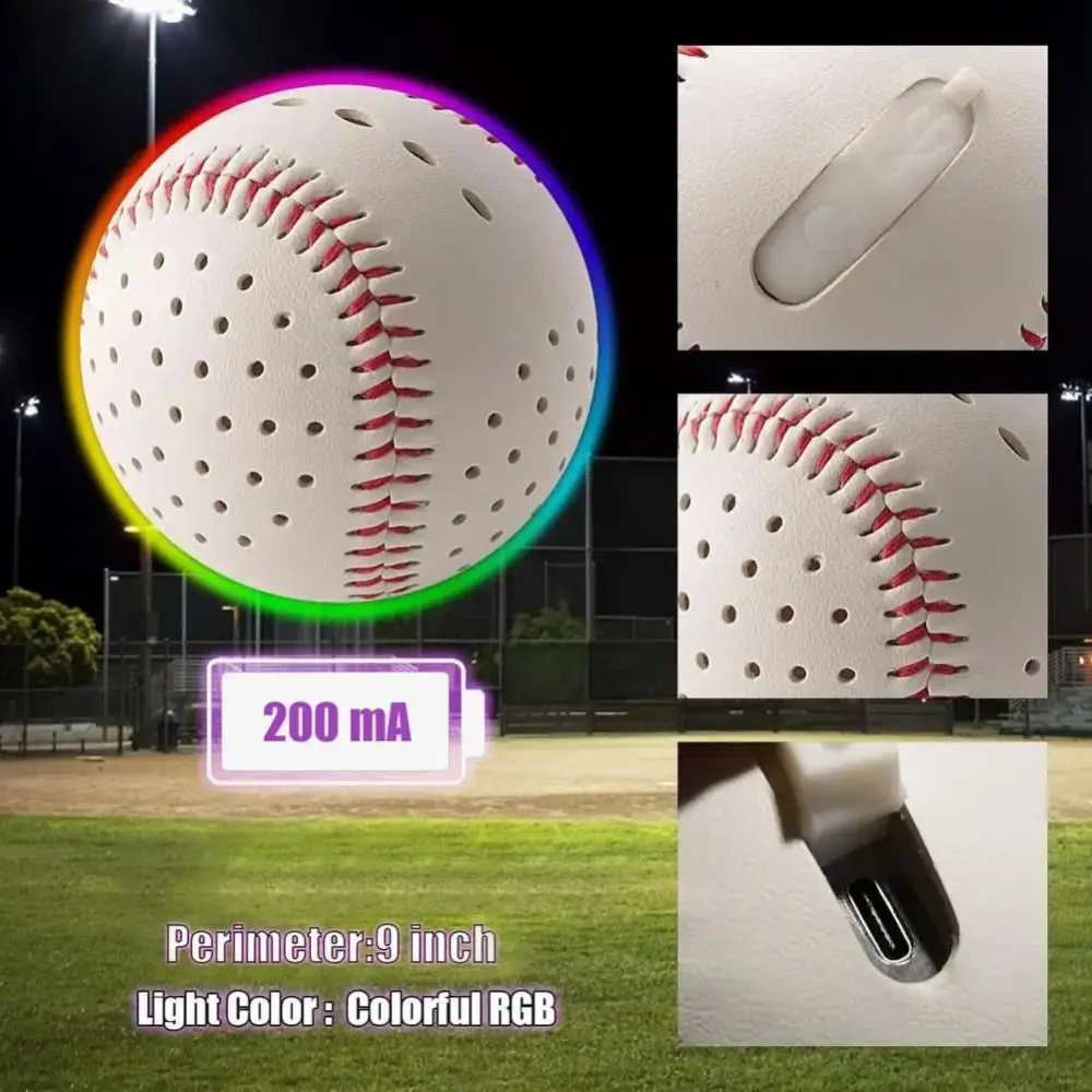 6 cores led brilho beisebol 2 modos brilhantes rgb brilho brinquedo de beisebol falso couro recarregável simulação brinquedo de beisebol presente