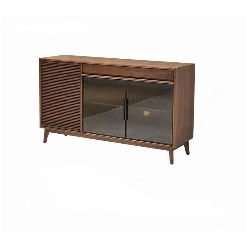 

Black walnut living room wall storage tea cabinet glass door display cabinet