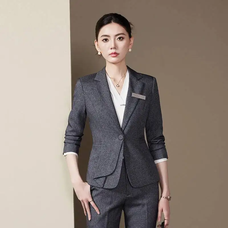 

Осенне-зимние официальные брючные костюмы, женская офисная деловая рабочая одежда с брюками и куртками, пальто, профессиональные пиджаки, карьерный комплект