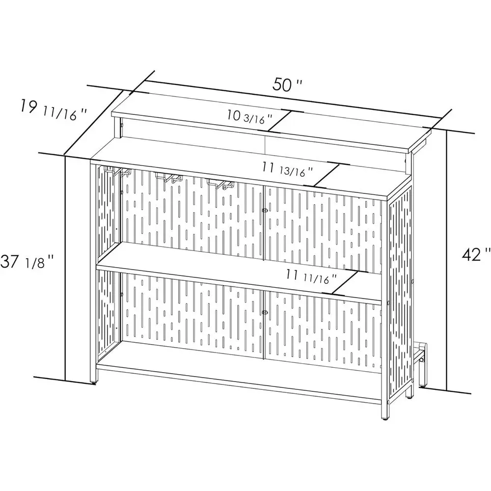 خزانة بار منزلية سوداء مدمجة مع أرفف - تخزين وتنظيم لوحدة تحكم أثاث المطبخ والبار