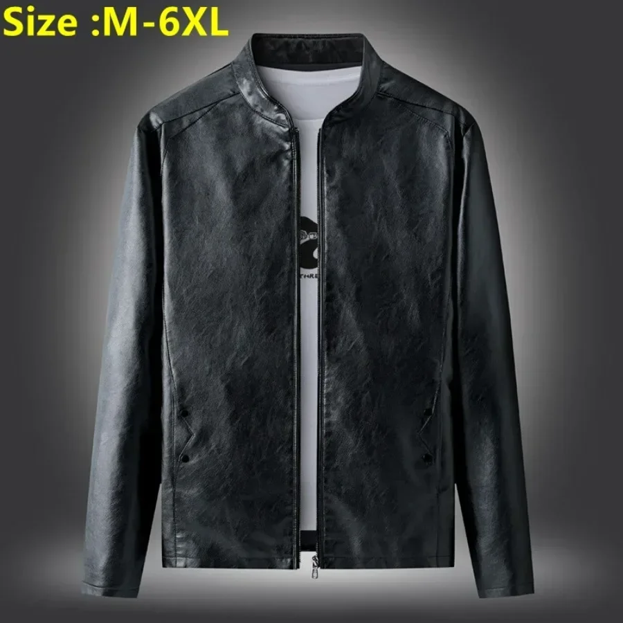 

2025 Men's PU Jacket Oversized Solid Leather Coat Jacket Slim Fit Casual PU Coats Motorcycle Biker Coat Male Plus Size 5XL 6XL