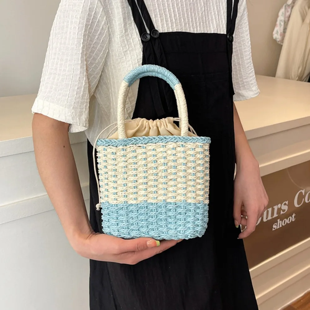 

Trendy Colorful Weave Straw Bag Large Capacity Casual Patchwork Striped Handbag Summer Streetwear Tote Bag Travel