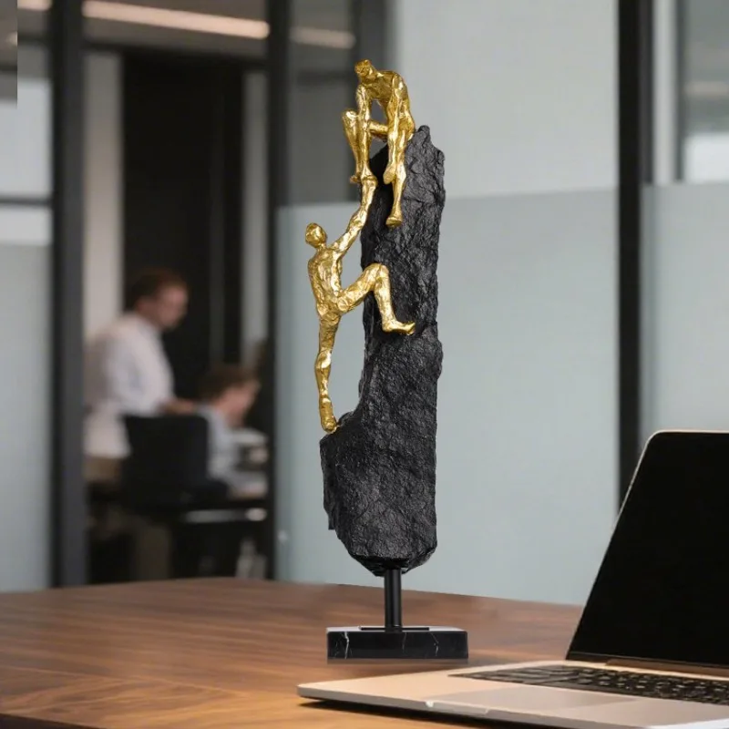 pp-Creative Decor Mountaineering Figure Sculpture Inspirational Model Resin Crafts Office Desktop