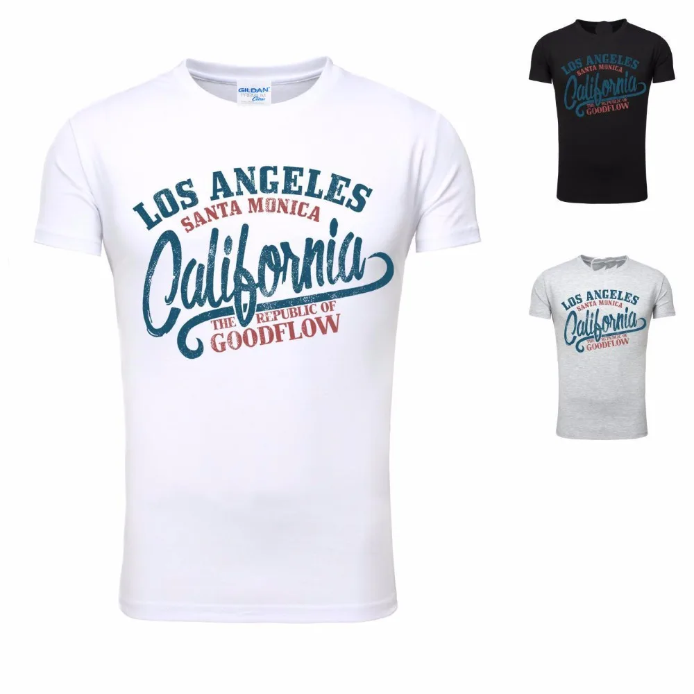 Men T-Shirts Male T-Shirt Men Goodflow Californa Los Angeles Beach Sonne Palmentee Tee Shirt Printing T Shirt Digital Printing