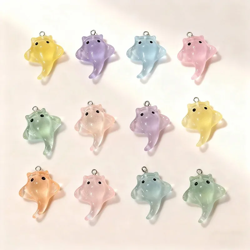 10pcs Cute Colorful Manta Rays Fish Resin Charms Cartoon Animal Pendant For Earring Keychain DIY Jewelry Make