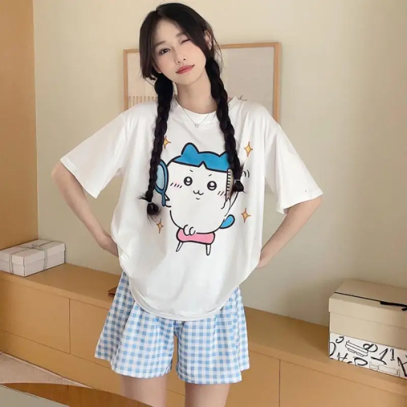 

Chiikawa Pajamas Set Usagi Hachiware Momonga Cartoon Summer Casual Homewear Cute Loose Nightwear Anime Sweet Sleepwear Girl Gift