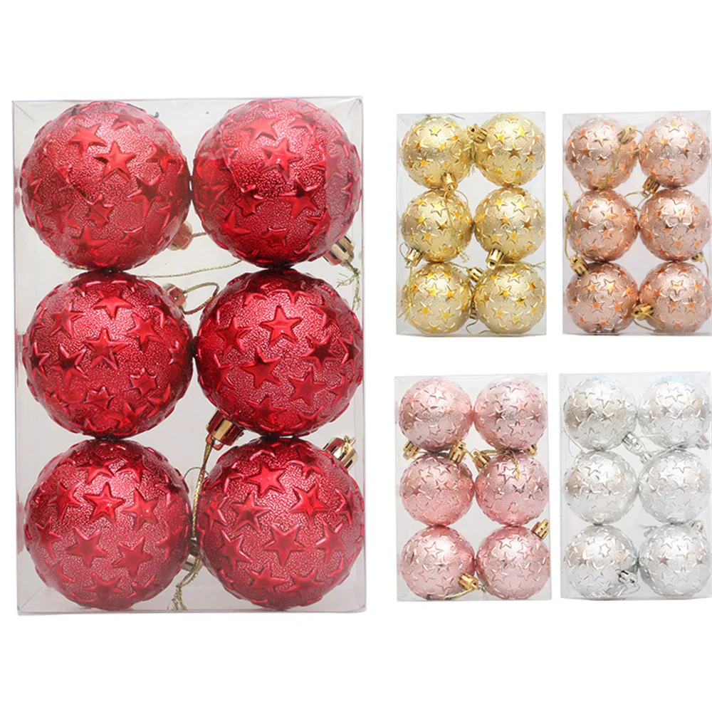 6PCS Star Embossed Christmas Ball Christma Tree Pendant Happy New Year Gifts Ornament Navidad Christmas Party Home Decoration