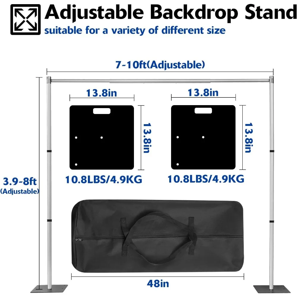 Pipe and Drape Backdrop Stand Kit, 8ftx10ft Heavy Duty Backdrop Stand, Adjustable Metal Pipe and Drape Stands, Background Stand