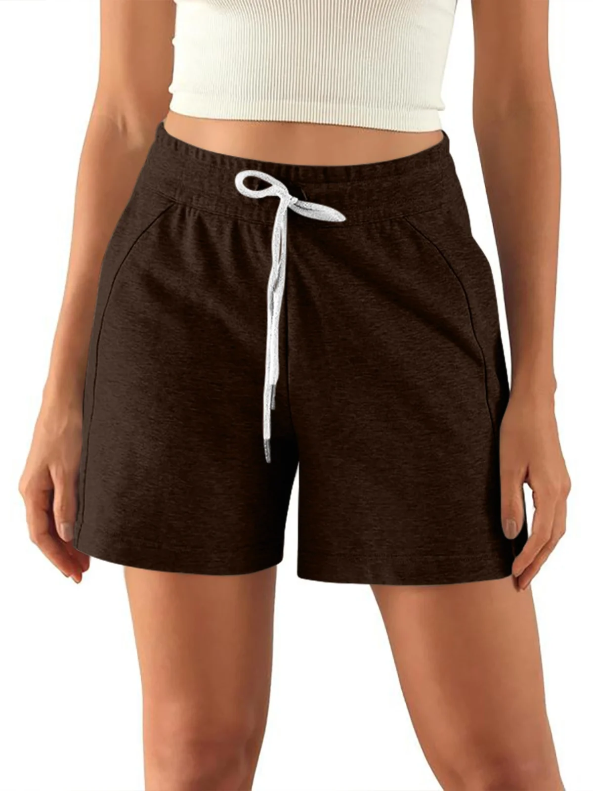 여름 여성 캐주얼 루즈핏 스트링 하이웨이스트 스트레이트 레그 팬츠 폴리에스터 섬유 스윗 슬레 롱 팬츠