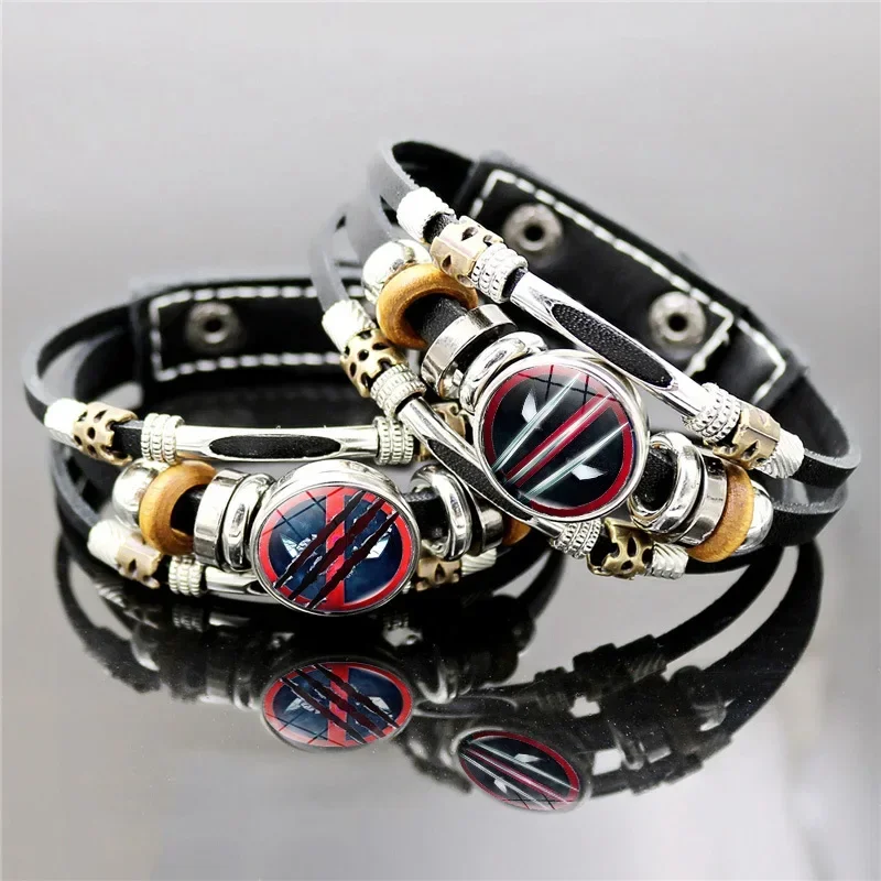 Deadpool & Wolverine Bracelet Marvels Jewelry Movie Character Peripherals Punk Leather Weave Bangle Portable Fashion Accessories