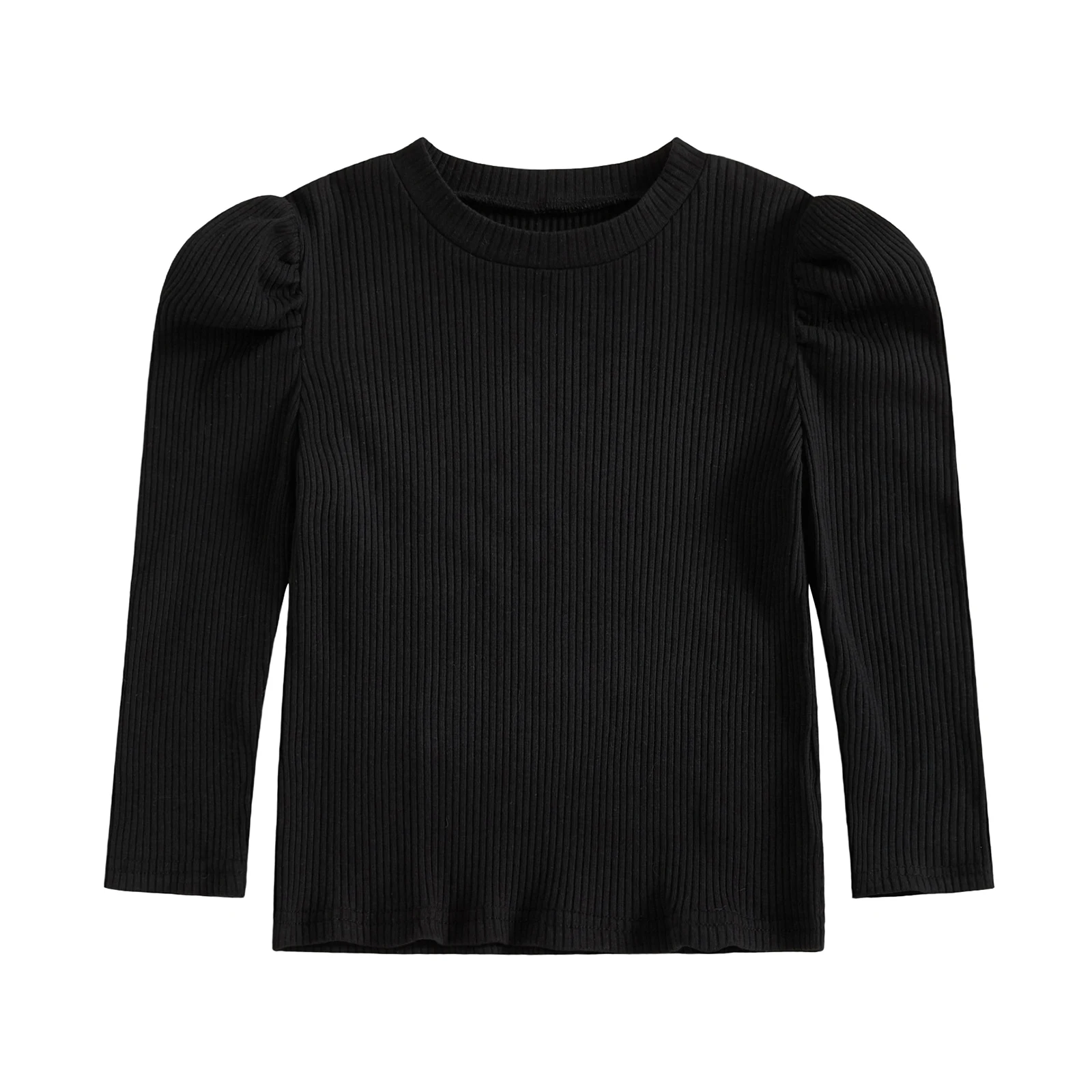 

Топы в рубчик для маленьких девочек, однотонные рубашки с длинными рукавами и круглым вырезом, повседневная осенняя одежда