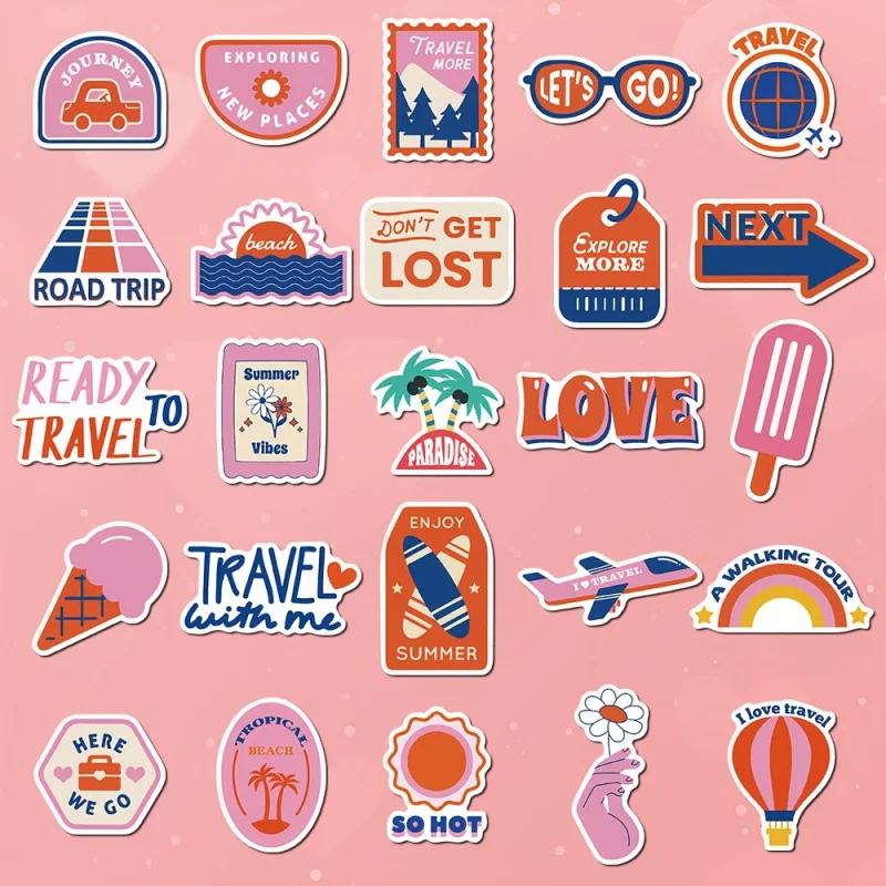 50pcs romantic pink themed stickers for Valentine's Day Girls Gift New Year gift party decor Back to school Birthday skateboard