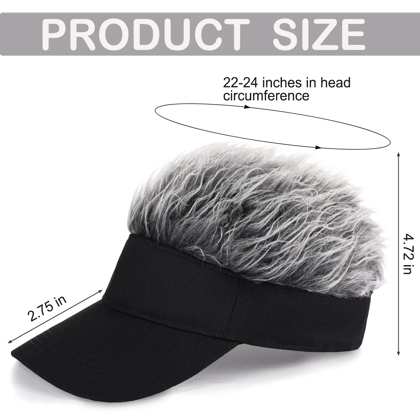 Men's Visor Hat with Hair Funny Spiked Synthetic Hair Wig Hat Novelty Adjustable Baseball Cap image 3