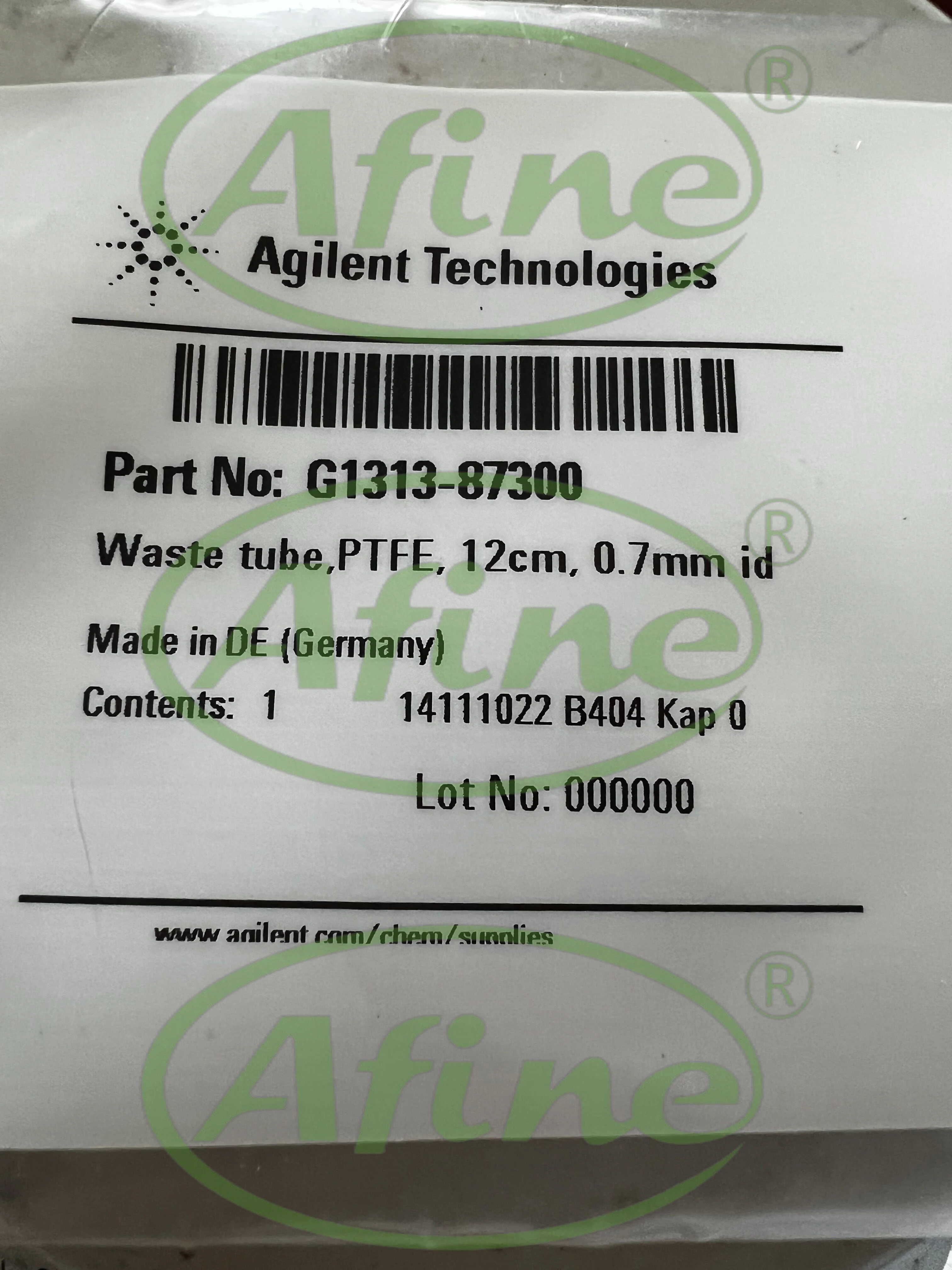 خط نفايات خط AFINE Agilent G1313-87300، خط نفايات، PTFE، 12 سم، قطر داخلي 0.7 مم، وصلات من الفولاذ المقاوم للصدأ مجمعة مسبقًا