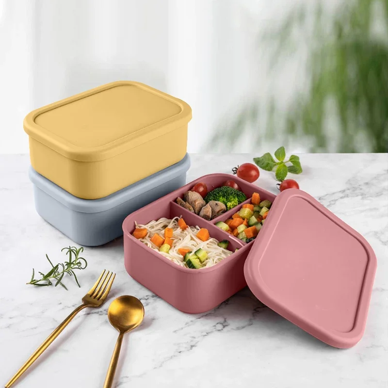 Wholesale Custom Color And Logo 100% Food Grade Silicone Feeding Plate Soft BPA Free Three Lattice Silicone Lunch Box