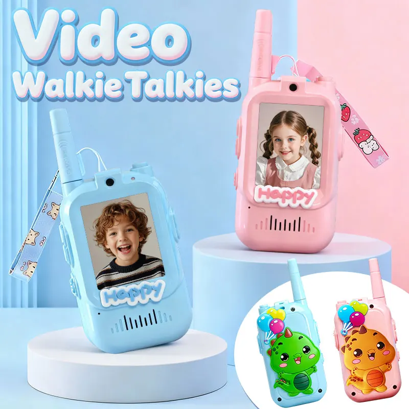 video-walkie-talkies-with-diy-dinosaur-sticker-theme-change-of-voice-visual-walkie-talkie-blue-pink-1set-toys-cute-gift-for-kids