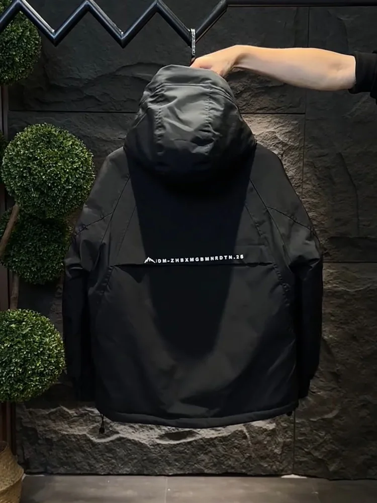 

Men's Winter Thiened American Outdoor Hooded Faionable Jaet Warmth Outerwear Coat Trendy Stand Fit Youth Casual