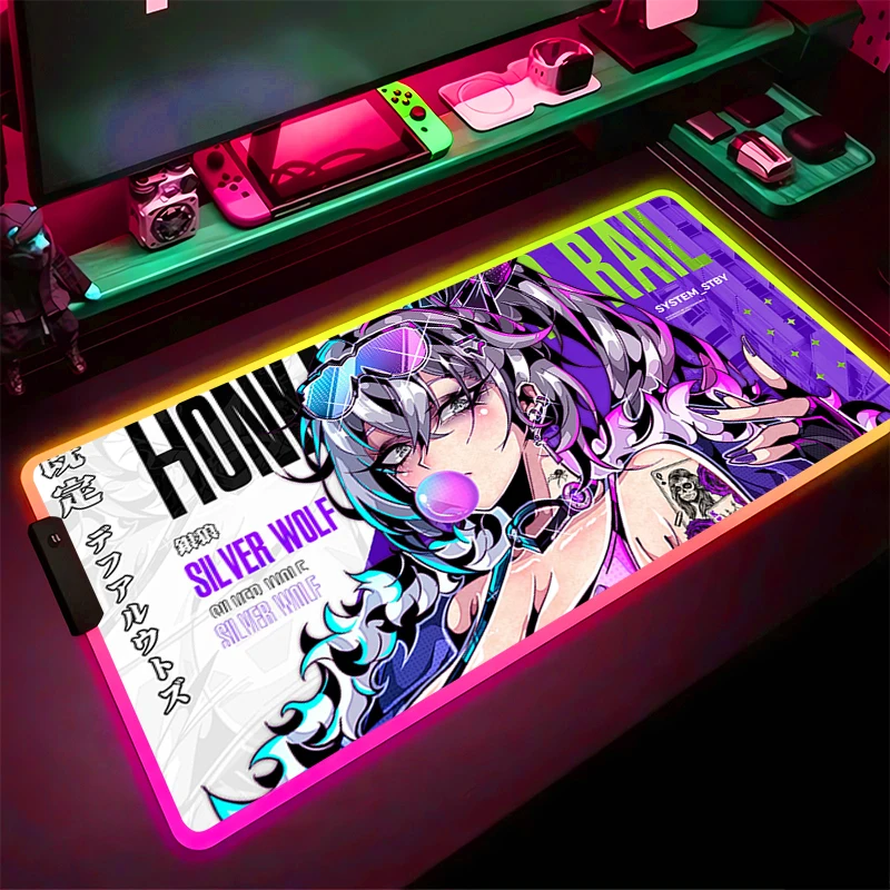 RGB Mouse Pad Non-Slip Rubber Edge locking mousepads Game play mats notebook computer With Backlit Anime sexy girl Decor