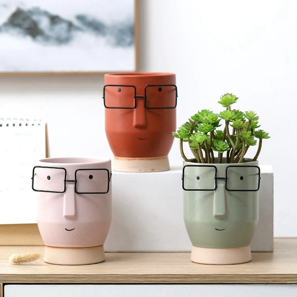 Nordic ceramic vase high appearance level face eyes flower pot Creative succulent pot Creative Abstract Desk Nordic Minimalist