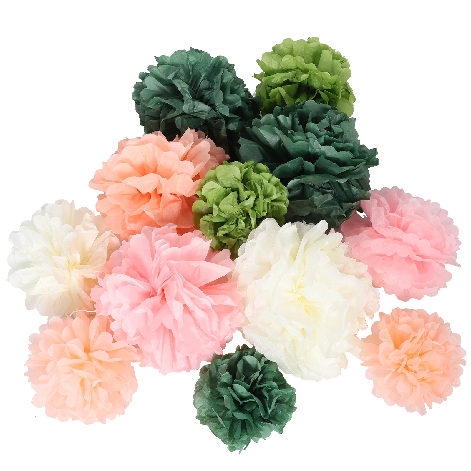

12PCS Party Decoration Tissue Paper Pom Poms White Pink Green Birthday Baby Shower Bridal Decor Hanging Flowers