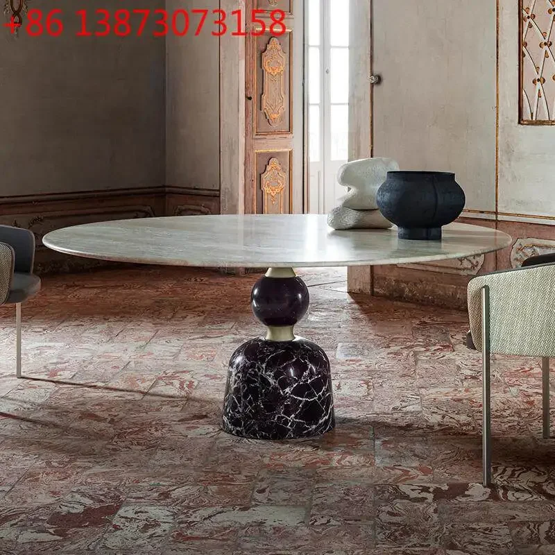 

Italian light luxury travertine high-end round 1.8 meters hotel clubhouse high-end customized table