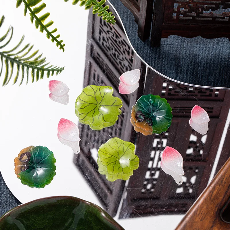 Wholesale 50pcs/lot color print cartoon lotus leaf shape acrylic beads diy jewelry earring/garment accessory