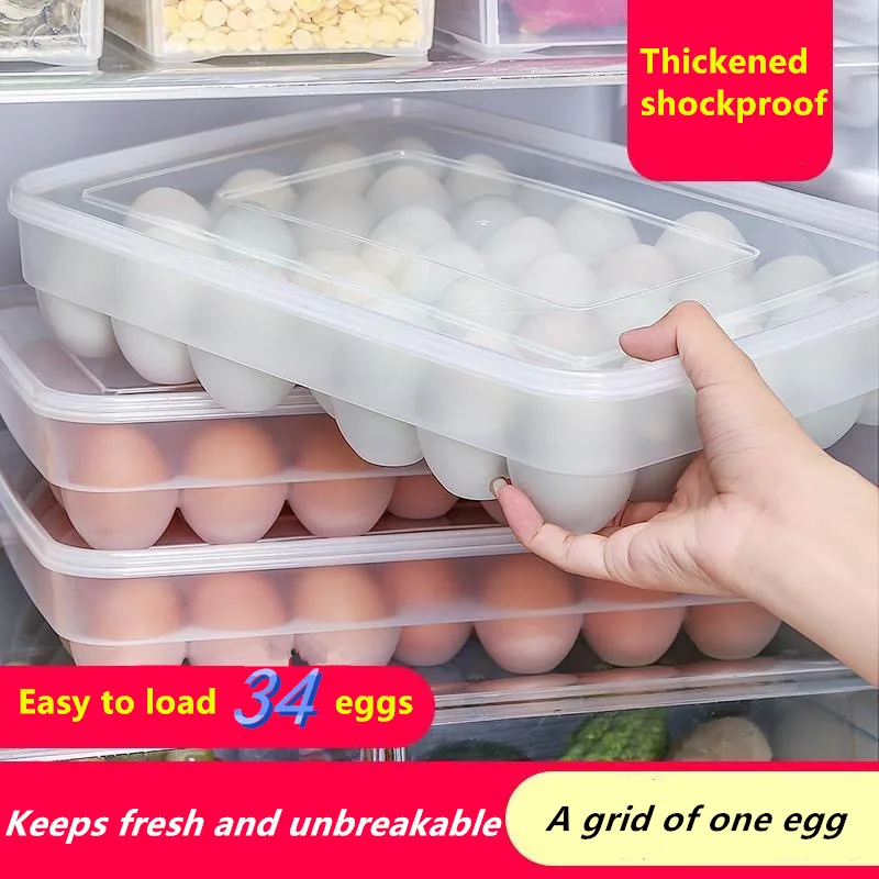 

34 Grid Egg Storage Box Clear Eggs Tray with Lid Fresh Keeping Case Holder Refrigerator Organizer Boxes Kitchen Food Container