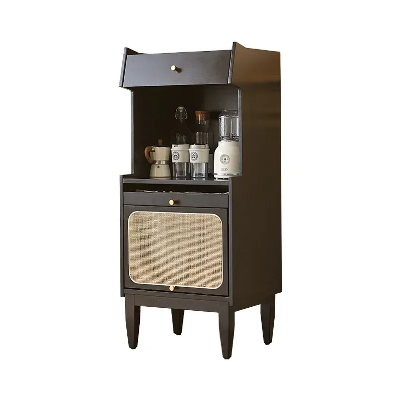 Solid wood rattan edge cabinet, simple living room small apartment sofa side cabinet