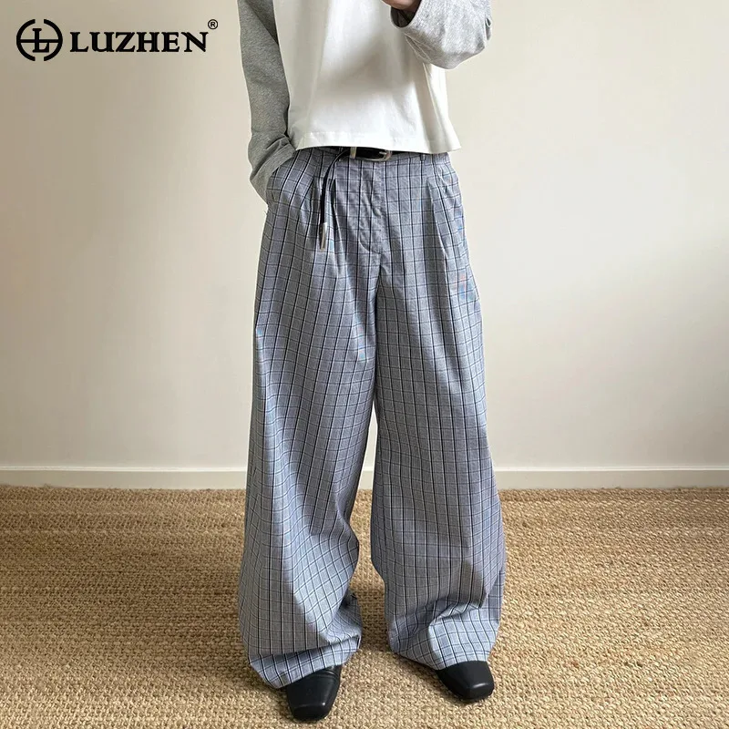 

LUZHEN Elegant Fashion Stripe Printed Baggy Loose Wide Leg Casual Trousers Men's 2025 New High Quality Korean Male Pants JY3371