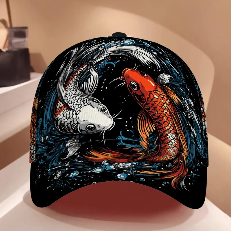Koi Fish Swimming in Harmony Print Classic Baseball Cap Stylish Adjustable Duckbill Hat Ideal for Daily Wear Lightweight Comfort