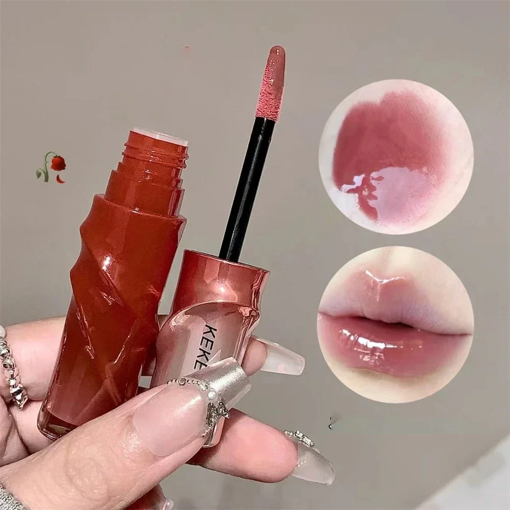Gray Glossy Lip Stain Mirror Korean Lip Glaze Sheer Nude Glitter Lip Tint Watery Shine Plumping Lipgloss Cosmetics