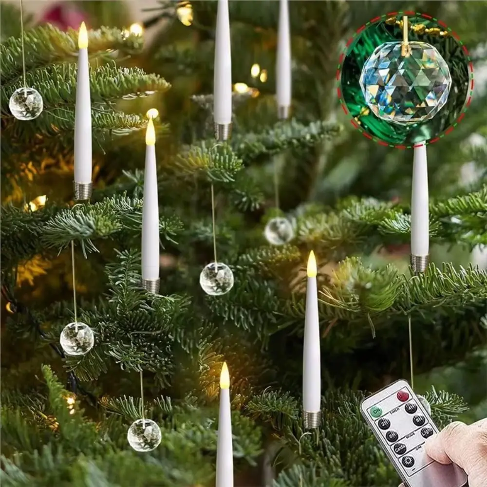 6 Piece Battery Powered Christmas Tree Suspended LED Candle with Crystal Pendant Hook Design Flameless Electronic Candle
