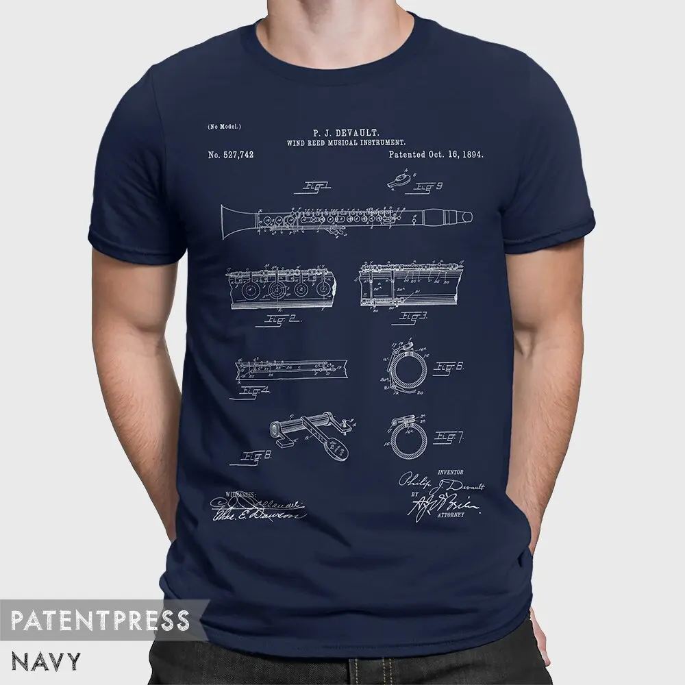 Clarinet Patent T Shirt For Player Reed Musical Woodwind Instrument Teacher Orchestra P234