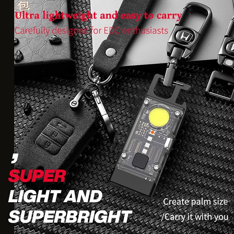 Mini linterna LED COB portátil multifuncional, llavero de 800LM, luces de trabajo recargables por USB, linterna para acampar y pescar al aire libre